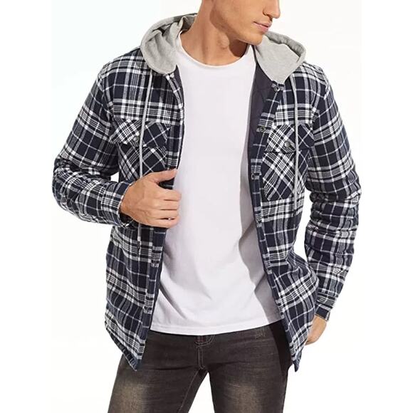 TacVasen Other - TacVasen Flannel Plaid Shirt Jacket Blue Hooded Padded Lined Shacket Sz XL Men's
